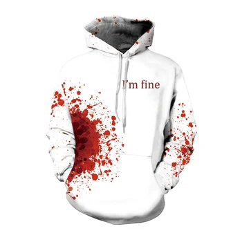 

Halloween Horror Wound 3D Sweatshirt Men Women Hooded Printed Pullover Mens Hoodies Hip Hop I AM FINE White Hoddies Cool 2018