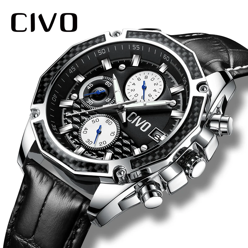 CIVO Waterproof Chronograph Analogue Quartz Wrist Watch Black Brown Genuine Leather Business Casual Men's Sport Watch Clock
CIVO Waterproof Chronograph Analogue Quartz Wrist Watch Black Brown Genuine Leather Business Casual Men's Sport Watch Clock