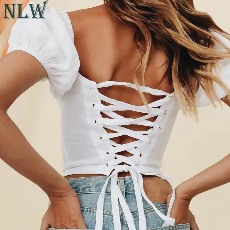 NLW 2019 Summer Sexy V Neck Backless Lace up Shirt Casual White High Street Women Crop Tops and Blouse Girl Holiday Chic Blusa
NLW 2019 Summer Sexy V Neck Backless Lace up Shirt Casual White High Street Women Crop Tops and Blouse Girl Holiday Chic Blusa