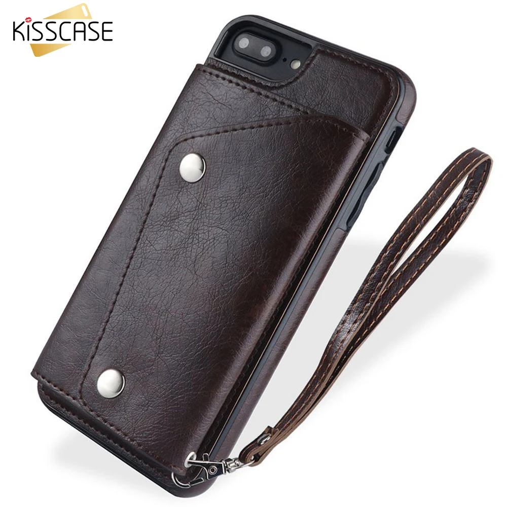 KISSCASE Leather Phone Case For iPhone Xs Max 6 6S 7 8 Plus XR X Cover Flip Wallet Key Bag Card Holder With Lanyard Capas | Мобильные