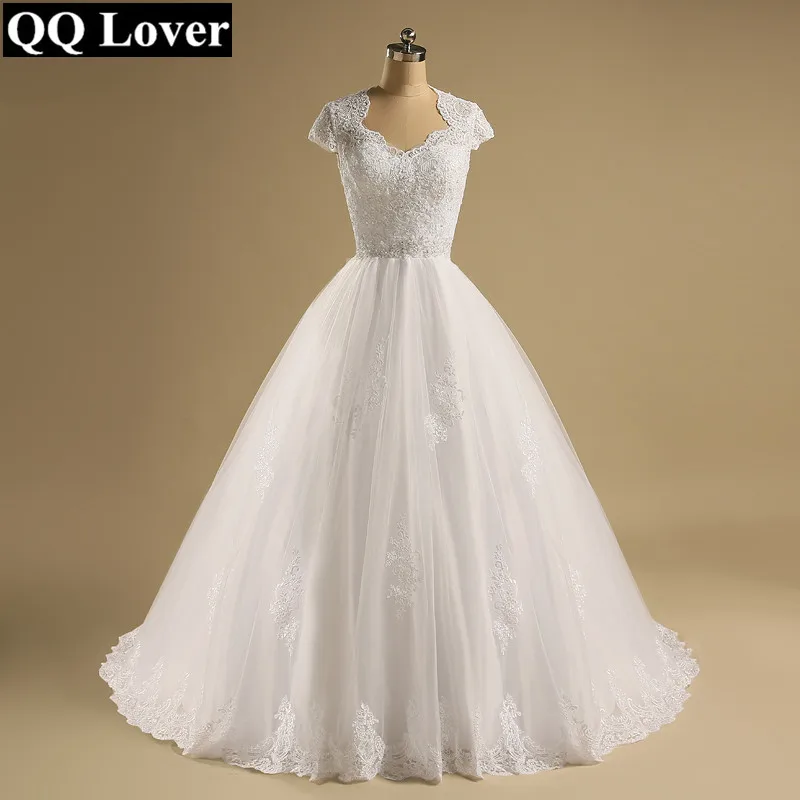 

QQ Lover Custom Made Vestido De Noiva A-Line See Through Back Sexy Wedding Dresses With Train Bridal Gown