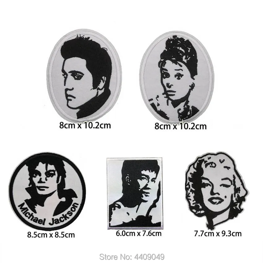 Michael Jaskson, Marilyn Monroe, Elvis, Hepburn, Bruce Lee embroidered iron on patch, Famous Singer Idol DIY accessories
Michael Jaskson, Marilyn Monroe, Elvis, Hepburn, Bruce Lee embroidered iron on patch, Famous Singer Idol DIY accessories