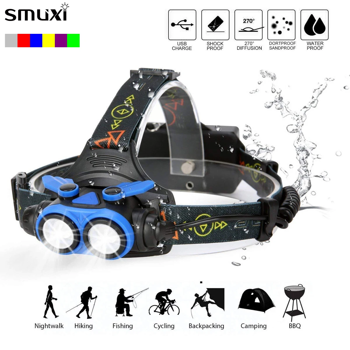 Portable Headlight 15000lm 2*T6 LED Head Lamp Fishing Flashlight Torch Head USB Rechargeable 18650 Headlamp Lantern
Portable Headlight 15000lm 2*T6 LED Head Lamp Fishing Flashlight Torch Head USB Rechargeable 18650 Headlamp Lantern