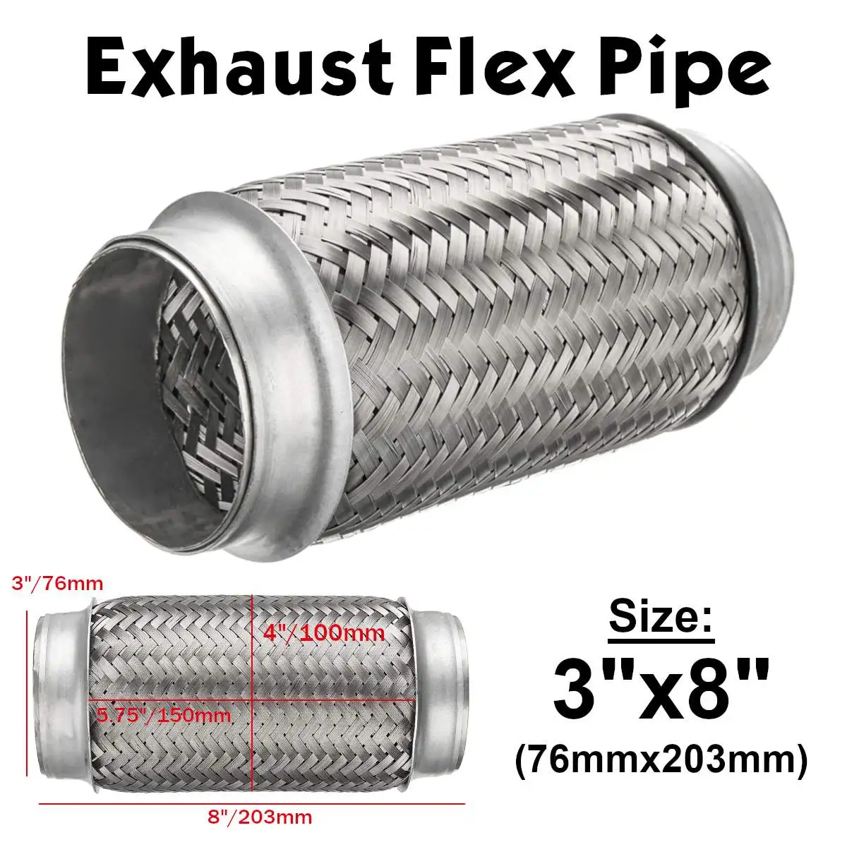 76mm*203mm Double-layer Car Exhaust Muffler Stainless Exhaust Flex Pipe Silencer Tail Flexi Tube 3" x 8"
76mm*203mm Double-layer Car Exhaust Muffler Stainless Exhaust Flex Pipe Silencer Tail Flexi Tube 3" x 8"