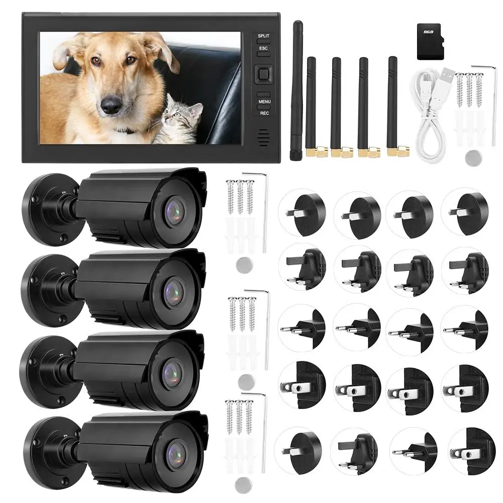 7 Inch 800*480 LCD Wireless WIFI 4CH Security Monitor System Display Camera 4pcs IR Cameras with TF Card
7 Inch 800*480 LCD Wireless WIFI 4CH Security Monitor System Display Camera 4pcs IR Cameras with TF Card