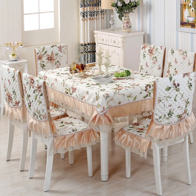 Pastoral Floral Lace Table Cloth Satin Chair Cover Seat Cushion Set Party Banquet Tablecloth Home Wedding Decoration Tapete 
Pastoral Floral Lace Table Cloth Satin Chair Cover Seat Cushion Set Party Banquet Tablecloth Home Wedding Decoration Tapete