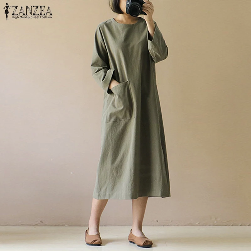 ZANZEA 2019 Spring Women Vintage Dress Long Sleeve Solid Split Hem Vestido Casual Pockets Loose Midi Dress Female Robe Sundress
ZANZEA 2019 Spring Women Vintage Dress Long Sleeve Solid Split Hem Vestido Casual Pockets Loose Midi Dress Female Robe Sundress