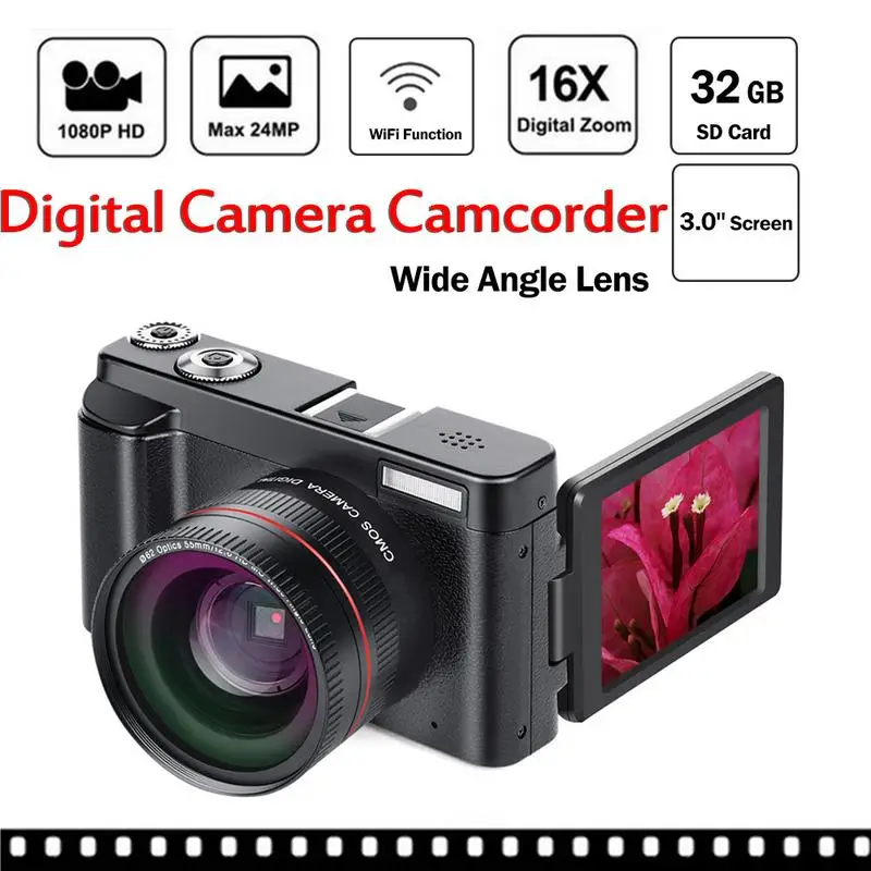 Digital Camera Video Camcorder Full HD 1080P 24.0MP Vlogging Camera With Wide Angle Lens And 32GB SD Card Flash Light
Digital Camera Video Camcorder Full HD 1080P 24.0MP Vlogging Camera With Wide Angle Lens And 32GB SD Card Flash Light