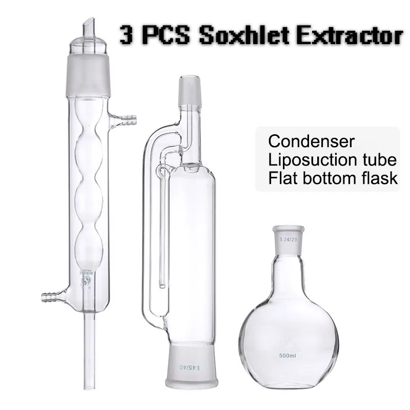 500ml Lab Glass Soxhlet Extractor Condenser Set with 24/29 Flat Bottom Flask 305MM 45/40 Tube Lab Glassware Kit
500ml Lab Glass Soxhlet Extractor Condenser Set with 24/29 Flat Bottom Flask 305MM 45/40 Tube Lab Glassware Kit