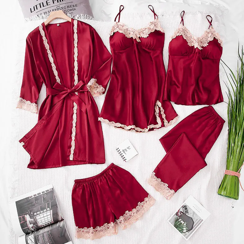 Women Five Pcs Total One Set Sexy and Charming Ice Silk Nightdress with Short Long Trousers Suit Nightdress Robe
Women Five Pcs Total One Set Sexy and Charming Ice Silk Nightdress with Short Long Trousers Suit Nightdress Robe