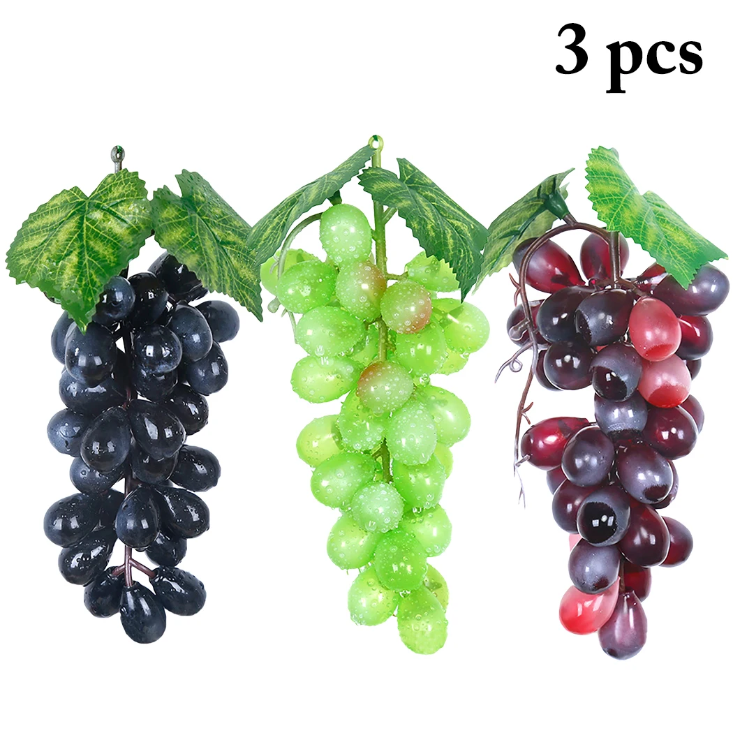 3 Bunches Artificial Grapes 36-Grain Decorative Artificial Fruits Photo Props for Home Decoration