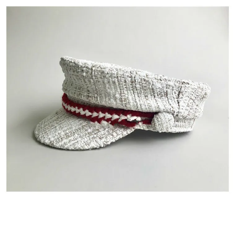 Vogue White Tweed Military Hat Winter Beret For Women Flat Top Red Braid Army Cap Ladies Headwear Head Covering Newsboy Cap
Vogue White Tweed Military Hat Winter Beret For Women Flat Top Red Braid Army Cap Ladies Headwear Head Covering Newsboy Cap