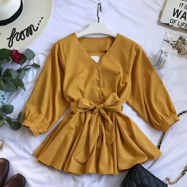 Women Pleated Sashes Shirt Spring Summer Fashion Lantern Sleeve Casual Top 2019 Solid V-Neck Blouse
Women Pleated Sashes Shirt Spring Summer Fashion Lantern Sleeve Casual Top 2019 Solid V-Neck Blouse