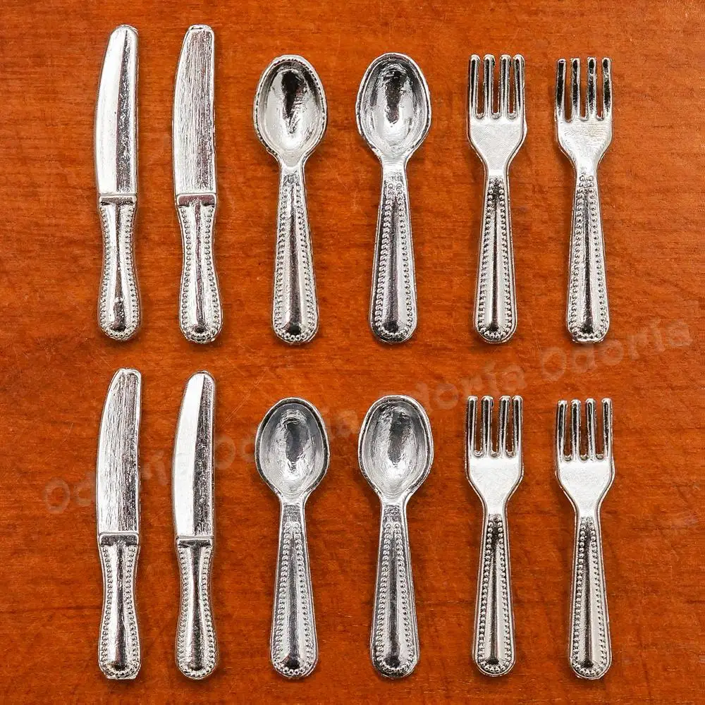 

Odoria 1:12 Miniature 12PCS Knife Fork Spoon Set Silverware Tableware Cutlery Dollhouse Kitchen Accessories