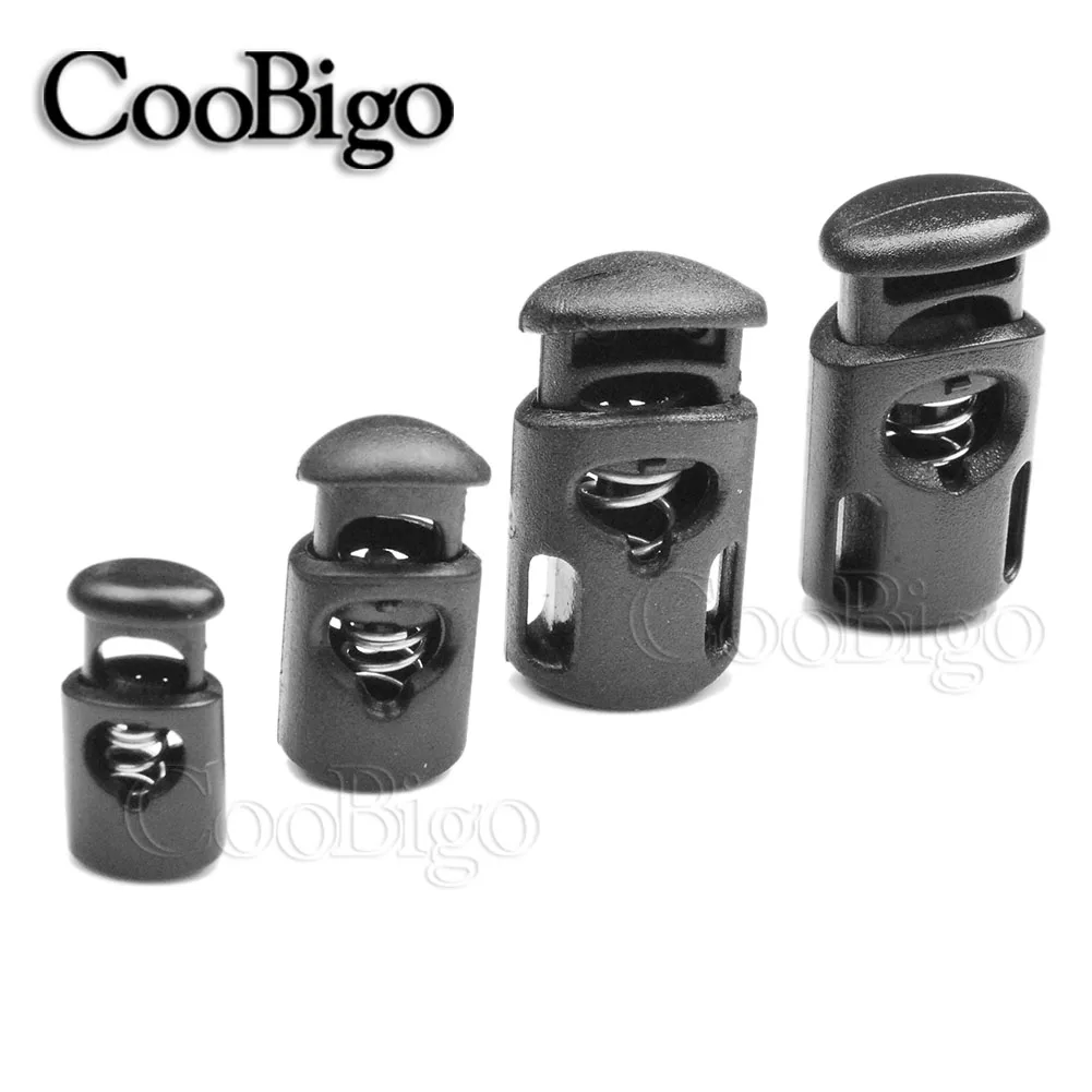

10pcs Plastic Black Cord Lock Spring Clasp Stop Single Hole Drawstring Stopper Toggles For Paracord Garment Shoelace Rope Parts