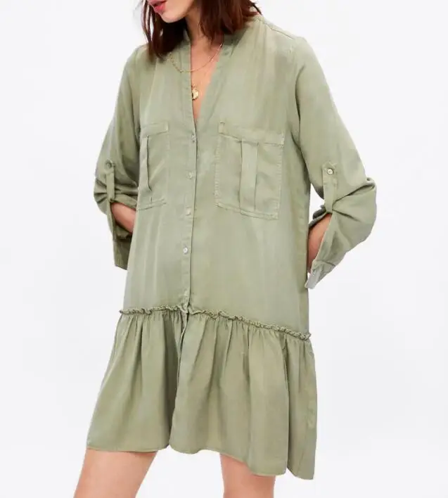 2019 Spring Long Sleeves Blouse Dress With Pockets Loose Causal Cotton Ruffles Dresses
2019 Spring Long Sleeves Blouse Dress With Pockets Loose Causal Cotton Ruffles Dresses