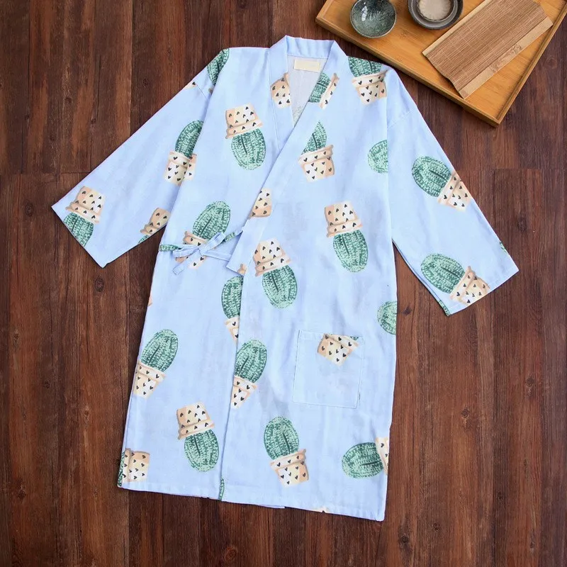Fresh Cactus Spring Kimono Robes Long Sleeve Simple Nightgown 100% Cotton Kimono Summer Japanese Women Spa Bathrobes
Fresh Cactus Spring Kimono Robes Long Sleeve Simple Nightgown 100% Cotton Kimono Summer Japanese Women Spa Bathrobes