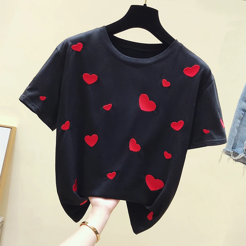 Women Black white women T shirt 2019 summer embroidery love hearts short sleeve tees fashion brand t shirt women tops
Women Black white women T shirt 2019 summer embroidery love hearts short sleeve tees fashion brand t shirt women tops