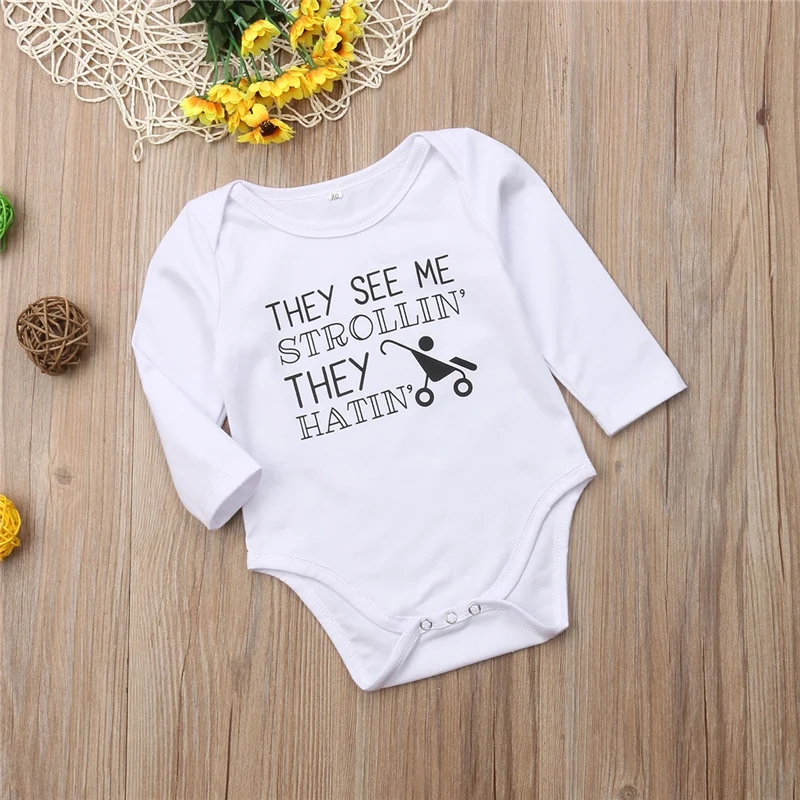 THEY SEE ME STROLLIN THEY HATIN Infant Kid Baby Girl Boy Bodysuit Autumn Jumpsuit White Outfit Baby Carriage Print Clothes
THEY SEE ME STROLLIN THEY HATIN Infant Kid Baby Girl Boy Bodysuit Autumn Jumpsuit White Outfit Baby Carriage Print Clothes