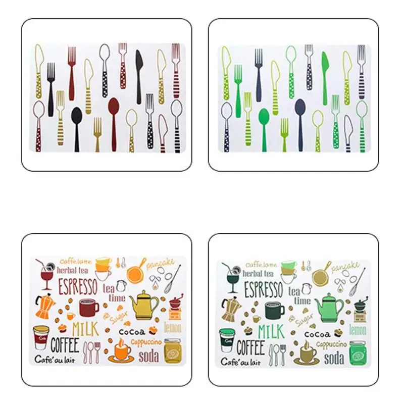 Cartoon Mats Fork Spoon Printed Dinner Placemats PVC Western Pad Insulation Dinning Table Mat Plate Pot Mat Kitchen table use
Cartoon Mats Fork Spoon Printed Dinner Placemats PVC Western Pad Insulation Dinning Table Mat Plate Pot Mat Kitchen table use