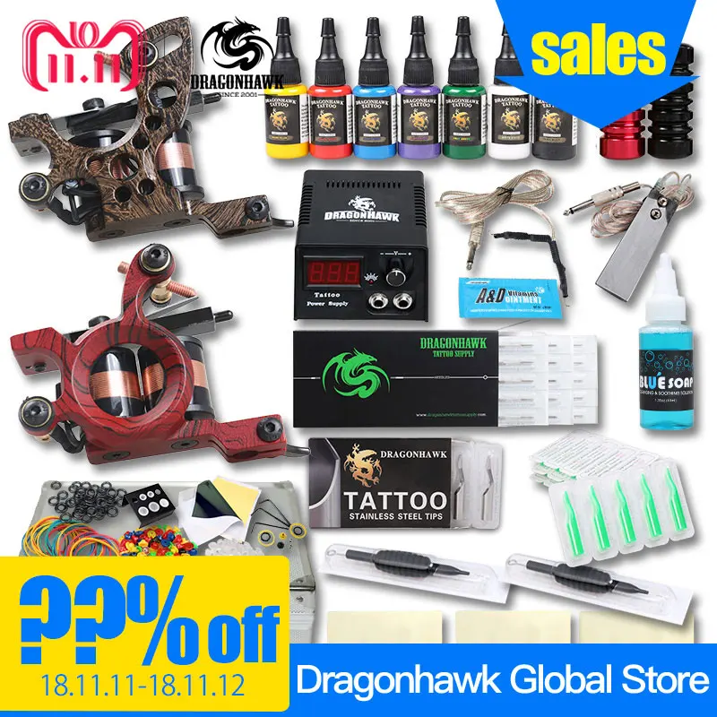 New Style Complete Tattoo Kit 2 Machine Guns Dragonhawk Inks LCD Power Set Accessories
New Style Complete Tattoo Kit 2 Machine Guns Dragonhawk Inks LCD Power Set Accessories