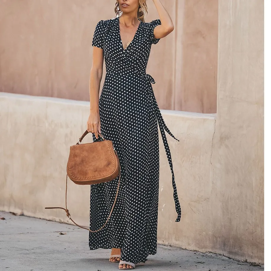Women Summer Boho Lace Up Polka Dot Long Dress Evening V-Neck Beach Dress Party A Line Maxi Dress Femme Vestido
Women Summer Boho Lace Up Polka Dot Long Dress Evening V-Neck Beach Dress Party A Line Maxi Dress Femme Vestido