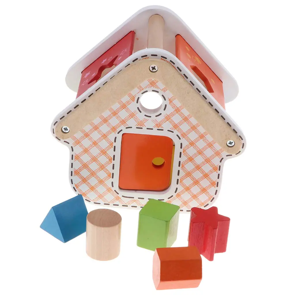 Фото Головоломка в форме домика деревянные геометрические блоки сортировка
