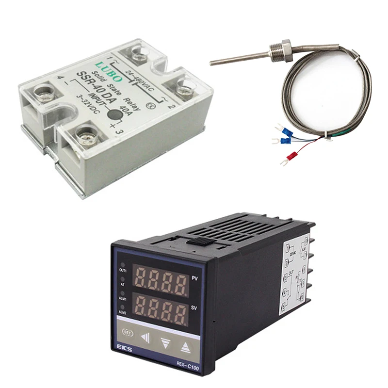 FUNN-Digital 220V PID REX-C100 Temperature Controller + max.40A SSR + K Thermocouple, PID Controller Set + Heat Sink
FUNN-Digital 220V PID REX-C100 Temperature Controller + max.40A SSR + K Thermocouple, PID Controller Set + Heat Sink