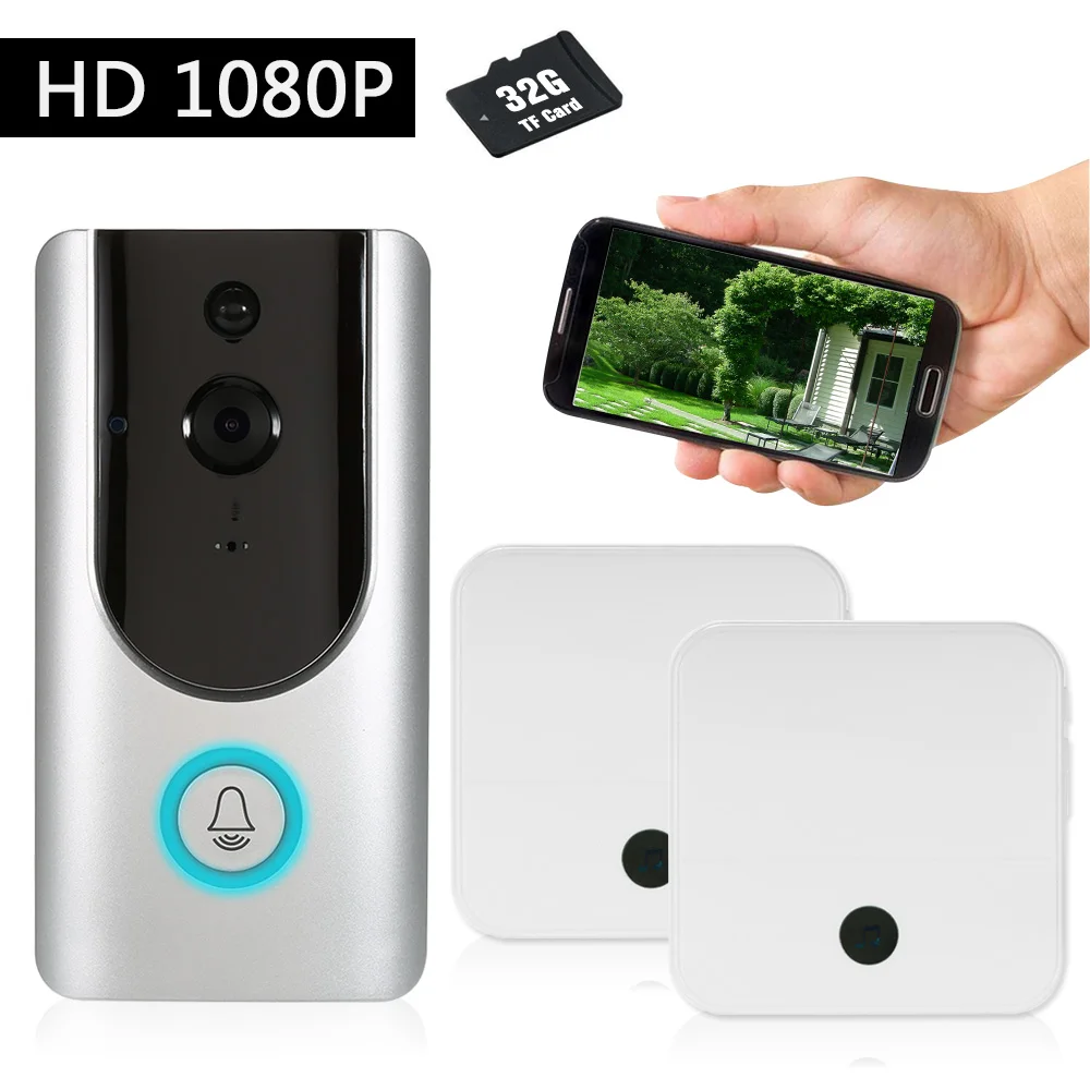HD 1080P WiFi Smart Wireless Security Doorbell Visual Intercom Recording Video Door Phone Night Vision + Wireless Doorbell Chime
HD 1080P WiFi Smart Wireless Security Doorbell Visual Intercom Recording Video Door Phone Night Vision + Wireless Doorbell Chime