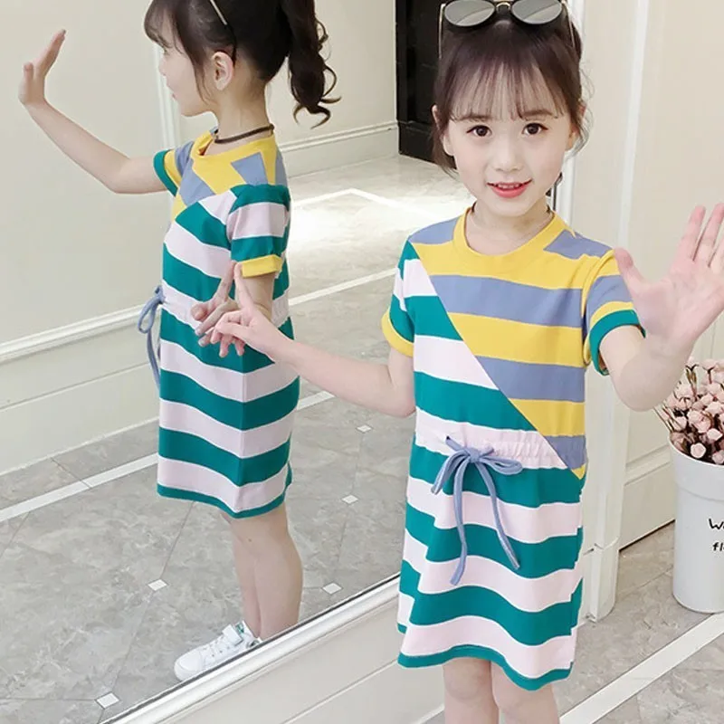 Colorful Striped Patchwork Casual Children Dresses For Teenage Girls Cotton O -neck Short Sleeve Summer Dress Baby Kids Clothing
Colorful Striped Patchwork Casual Children Dresses For Teenage Girls Cotton O -neck Short Sleeve Summer Dress Baby Kids Clothing