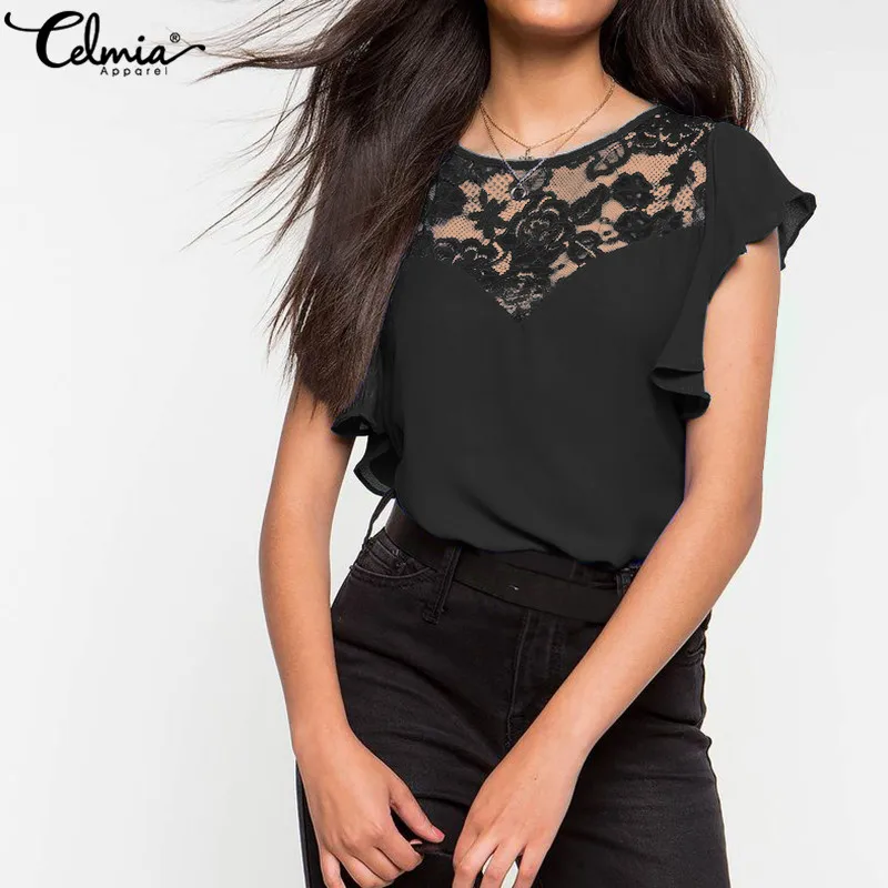 Celmia Women Short Sleeve Ruffles Shirts Sexy Lace Stitching Blouses 2019 Summer Casual Work Office Ladies Tops Plus Size Blusas
Celmia Women Short Sleeve Ruffles Shirts Sexy Lace Stitching Blouses 2019 Summer Casual Work Office Ladies Tops Plus Size Blusas