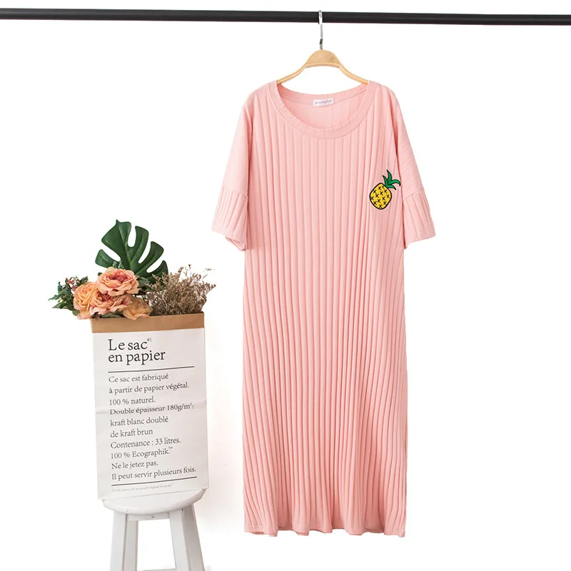 New Fruit Embroidery Short-sleeved Sexy Sleepwear Knitted Cotton Pyjamas Leisure Extra-large Home Clothes Round Neck Nightgowns
New Fruit Embroidery Short-sleeved Sexy Sleepwear Knitted Cotton Pyjamas Leisure Extra-large Home Clothes Round Neck Nightgowns