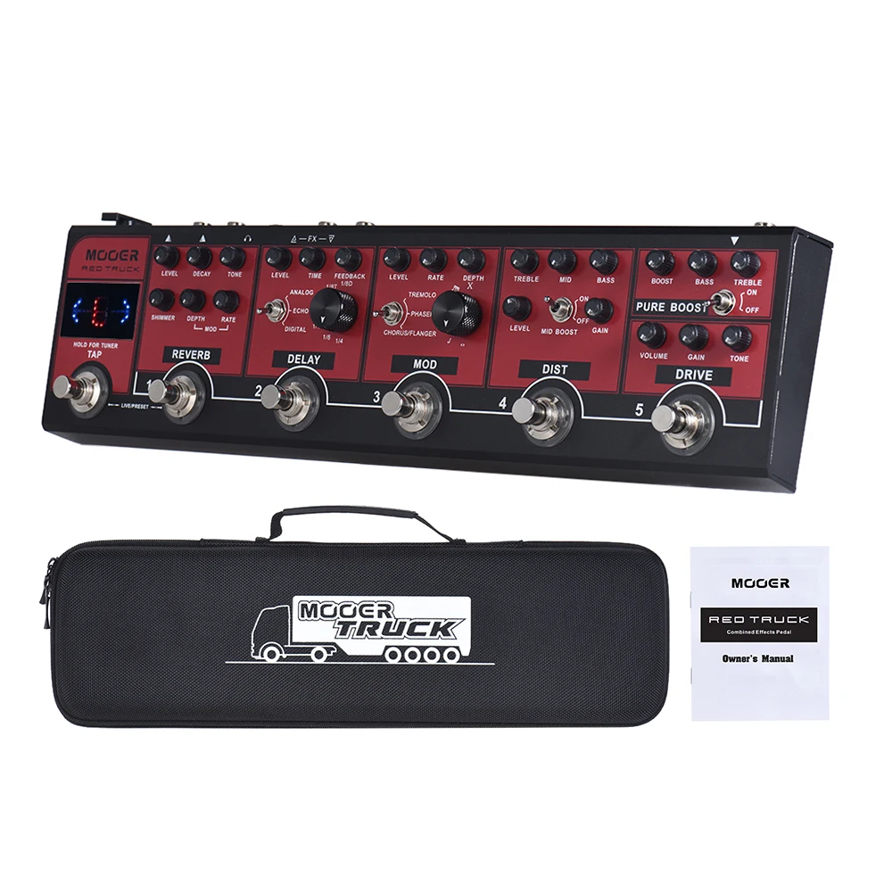 MOOER RED TRUCK 6-in-1 Guitar Effect Pedal Boost Overdrive Distortion Delay Reverb Effect Built-in Tuner Tap Tempo Carry Case
MOOER RED TRUCK 6-in-1 Guitar Effect Pedal Boost Overdrive Distortion Delay Reverb Effect Built-in Tuner Tap Tempo Carry Case
