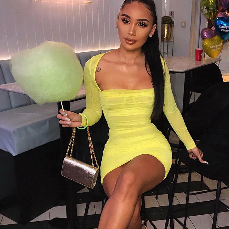 Sexy Yellow Dress Long Sleeves Bodycon Mesh Sheer Pencil Dress Sexy Perspective Party Club Transparent Mini Dresses Vestidos
Sexy Yellow Dress Long Sleeves Bodycon Mesh Sheer Pencil Dress Sexy Perspective Party Club Transparent Mini Dresses Vestidos