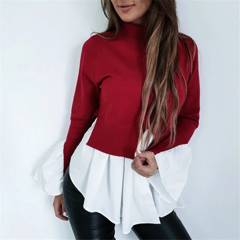 Women's Irregular Top T-Shirts Autumn Spring Ruffles Long Sleeve High Neck Casual Loose T-Shirt Ladies Stitching Split T Shirts
Women's Irregular Top T-Shirts Autumn Spring Ruffles Long Sleeve High Neck Casual Loose T-Shirt Ladies Stitching Split T Shirts
