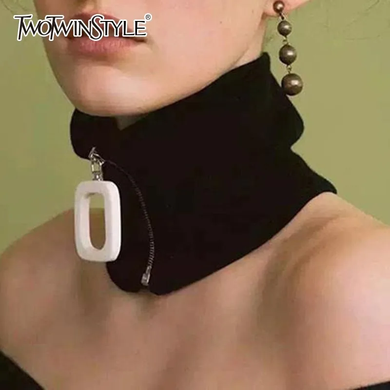 TWOTWINSTYLE Knitting Scarf Zipper Warm Fashion Black 100% Wool Scarves Female Autumn Winter 2019 Fashion New
TWOTWINSTYLE Knitting Scarf Zipper Warm Fashion Black 100% Wool Scarves Female Autumn Winter 2019 Fashion New