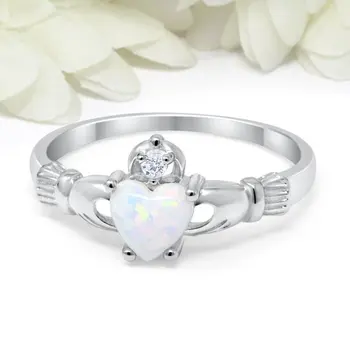 Huitan Claddagh Ring with Created Opal Silver Plated Classic Wedding Engagement Rings for Women Best Christmas Lover Gift 
Huitan Claddagh Ring with Created Opal Silver Plated Classic Wedding Engagement Rings for Women Best Christmas Lover Gift