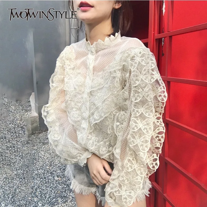 TWOTWINSTYLE Patchwork Ruffle Lace Blouse Tops Female Puff Long Sleeve Perspective Sexy Women's Shirt 2019 Autumn Fashion New
TWOTWINSTYLE Patchwork Ruffle Lace Blouse Tops Female Puff Long Sleeve Perspective Sexy Women's Shirt 2019 Autumn Fashion New