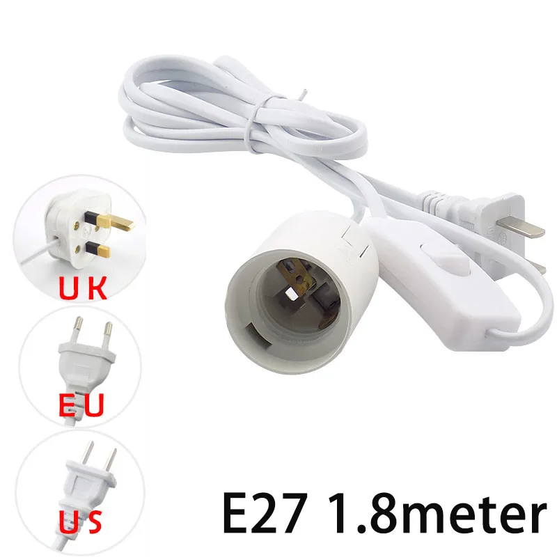 1.8M E27 AC Power Cord Cable Socket plug eclectical Converters Adapter lamp Base Holder switch wire for led Lamp Bulb Light
1.8M E27 AC Power Cord Cable Socket plug eclectical Converters Adapter lamp Base Holder switch wire for led Lamp Bulb Light