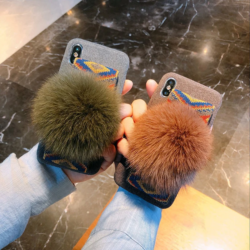Pushingbest High Quality Phone Case for iphone Xs Max with Fox Hair Plush Ball TPU Silica Dirt-resistant Iphone X | Мобильные