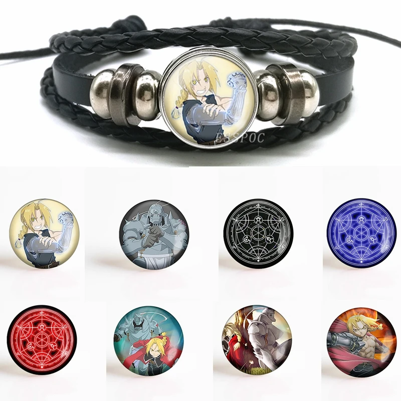 Fashion Fullmetal Alchemist Edward Elric Alphonse Elric Cosplay Anime Black Leather Button Woven Bracelet for Men Women Gift
Fashion Fullmetal Alchemist Edward Elric Alphonse Elric Cosplay Anime Black Leather Button Woven Bracelet for Men Women Gift