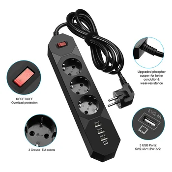 CLAITE Smart USB Power Strip 5V 2.4A 3 Ports USB Charging Adapter 250V 16A 4000W 3 AC Outlet Sockets EU Plug CE FC-Rohs 1.8M
CLAITE Smart USB Power Strip 5V 2.4A 3 Ports USB Charging Adapter 250V 16A 4000W 3 AC Outlet Sockets EU Plug CE FC-Rohs 1.8M