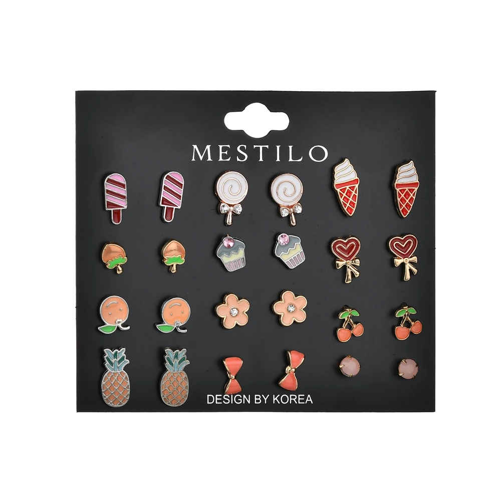 MESTILO 12 Pairs/set Exclusive European&Amercian Cute Cherry Pineapple Fruit Ice Cream Earrings Set For Girls Student Women
MESTILO 12 Pairs/set Exclusive European&Amercian Cute Cherry Pineapple Fruit Ice Cream Earrings Set For Girls Student Women