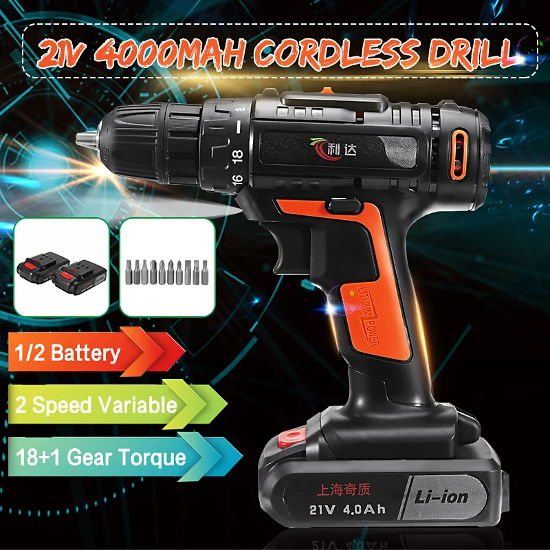 21V Cordless Electric Screwdriver Drill Driver 1300RPM 2 Speed 18 Gear w/ Li-ion Rechargeable Battery with LED Torch 18 Torque
21V Cordless Electric Screwdriver Drill Driver 1300RPM 2 Speed 18 Gear w/ Li-ion Rechargeable Battery with LED Torch 18 Torque