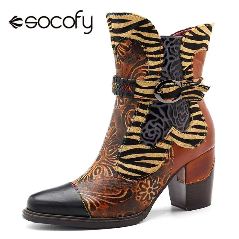 Socofy Retro Printed Cowgirl Ankle Boots Women Winter Patchwork Horsehair Genuine Leather Women Boots Shoes Woman Zipper Booties
Socofy Retro Printed Cowgirl Ankle Boots Women Winter Patchwork Horsehair Genuine Leather Women Boots Shoes Woman Zipper Booties