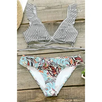 Women Floral Bikini Set Push up Padded Bra Swimsuit Ruffles Bandage Swimwear Ladies High Waist Beachwear Fashion Bathing Suit 
Women Floral Bikini Set Push up Padded Bra Swimsuit Ruffles Bandage Swimwear Ladies High Waist Beachwear Fashion Bathing Suit
