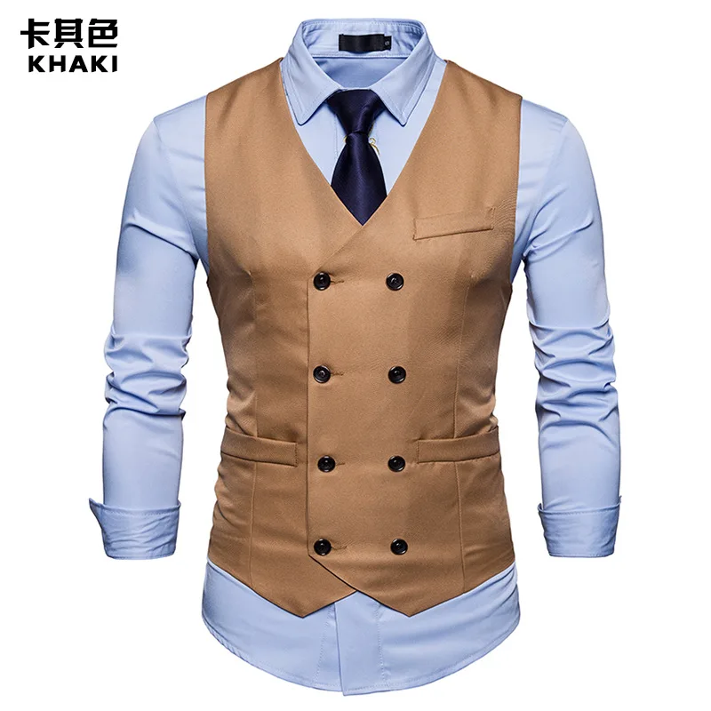 2019 Spring New Men's Gentleman Double Breasted Vest Solid Color Business Casual Fashion Clothing Brand Casaco Masculino Vest
2019 Spring New Men's Gentleman Double Breasted Vest Solid Color Business Casual Fashion Clothing Brand Casaco Masculino Vest
