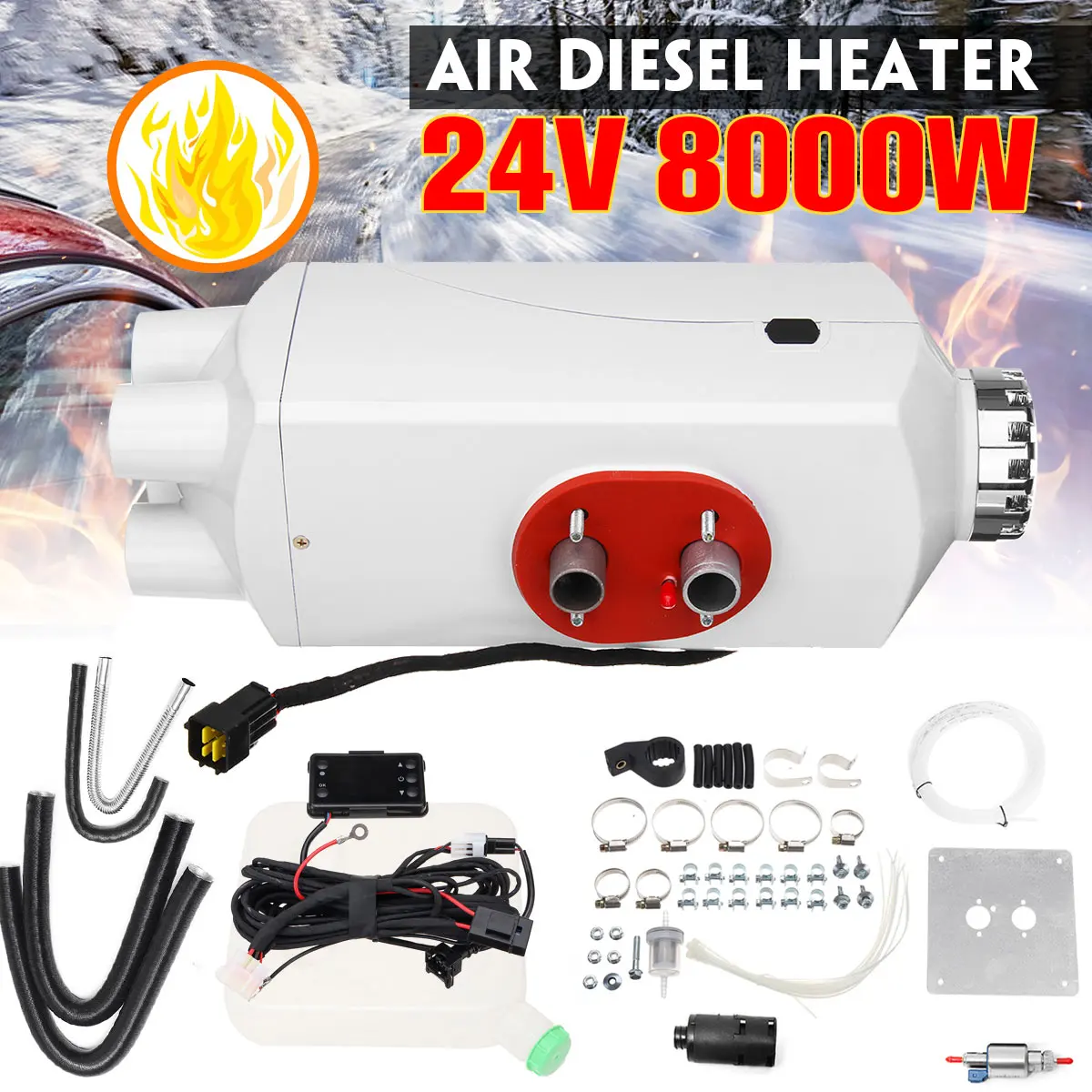 8KW 24V Car Air Diesel-Heater LCD Digital Four Holes Type For Truck Motor-Homes Boats Bus Aluminum Alloy Compact Structure 
8KW 24V Car Air Diesel-Heater LCD Digital Four Holes Type For Truck Motor-Homes Boats Bus Aluminum Alloy Compact Structure