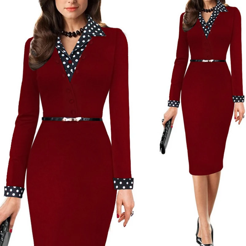 Women One-Piece Polka Dot Office Dress Long Elegant Lady Pencil Business Dress Suit V-neck Bodycon Vestidos Wear To Work
Women One-Piece Polka Dot Office Dress Long Elegant Lady Pencil Business Dress Suit V-neck Bodycon Vestidos Wear To Work