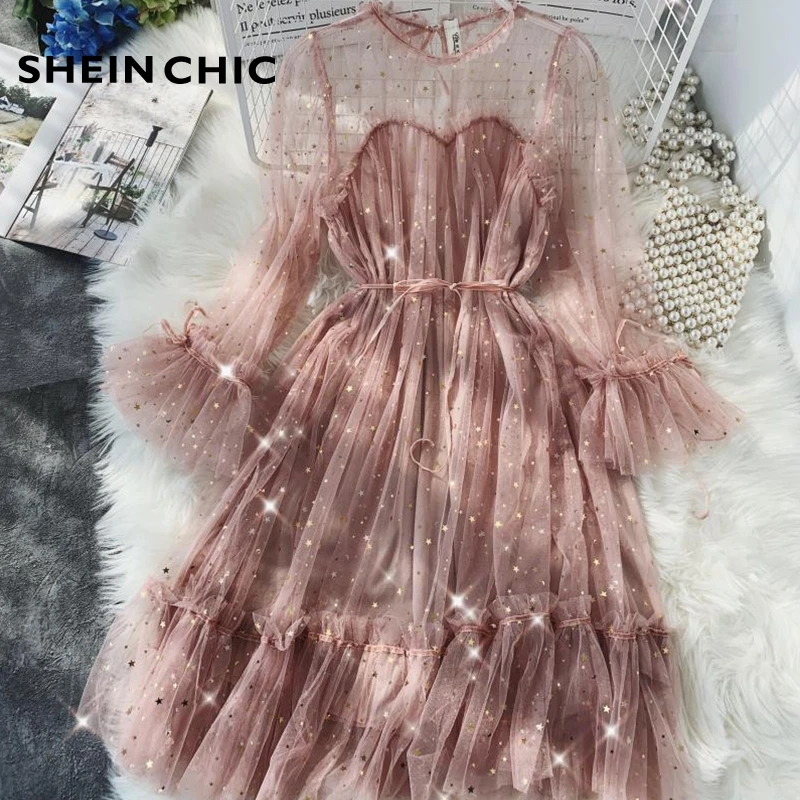 Sweet Sexy Party Dress Bling Sequined Mesh Lace Up O Neck Dress Elegant Women Flare Sleeve Pink Black Dress Vestidos Verano
Sweet Sexy Party Dress Bling Sequined Mesh Lace Up O Neck Dress Elegant Women Flare Sleeve Pink Black Dress Vestidos Verano